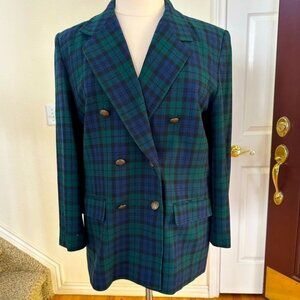 Pendleton vintage tartan plaid car coat. Green, blue and black plaid. 100% wool